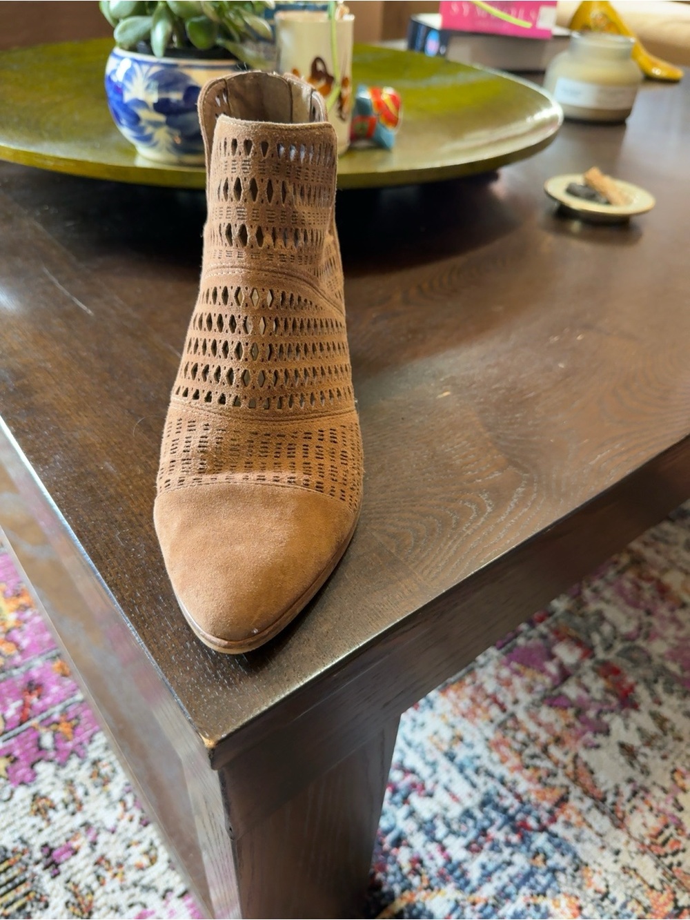 Vince Camuto Brown Perforated Suede Ankle Bootie